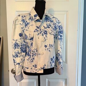 Maeve White and Blue Floral Jean Jacket
